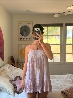 Urban Outfitters Lucia Plissé Tiered Babydoll Mini Dress Lavender Size S